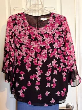 Calvin Klein Lined Black Blouse with Pink Floral Print